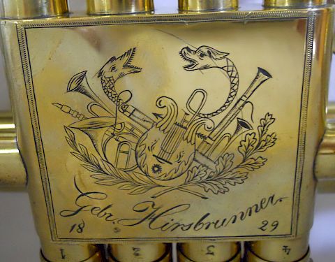 Engraving on the valve trumpet by Gebrüder Hirsbrunner, Sumiswald, 1829.